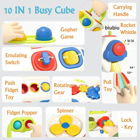 10-in-1 Montessori Busy Cube for Toddlers 1-3, Toddler Baby Learning Educational Toys Gifts for 9-18 Months & 2-5 Year Old Boys Girls, Fidget Busy...