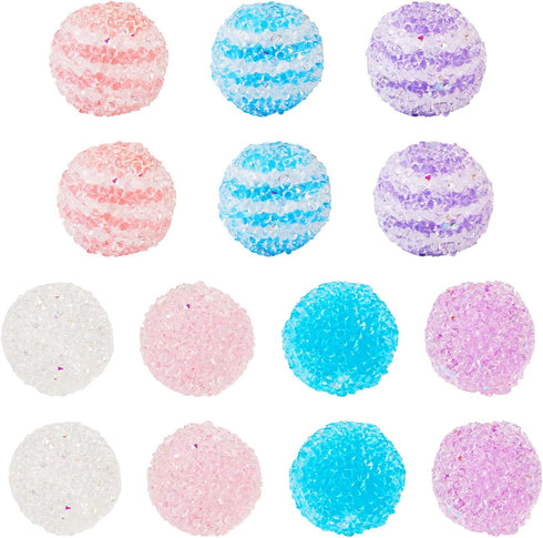 21Pcs Acrylic Disco Ball Sugar Beads 16mm Cute Focal Beads Chunky Candy Bubblegum Beads Pink Blue for Crafts DIY Beadable Pens Bracelets Jewelry M...