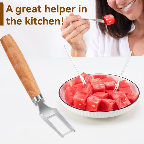 Watermelon Slicer Cuts Watermelons into Cubes, Stainless Steel Melon Cutter with Wooden Handle, Watermelon Cutting Tool Fruit Cutter with 5 Fruit ...