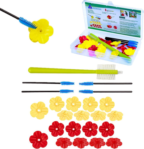 24 PCS Hummingbird Feeders Replacement Flowers with Cleaning Brush, Decorative Flower for Hummingbird Feeder, Red and Yellow Hummingbird Feeder Pa...