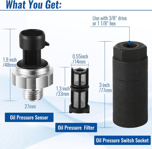 Dreyoo Engine Oil Pressure Sensor Switch, Oil Sending with Screen Filter and Switch Socket, Compatible with Chev Rolet/Che Vy/Silver ADO/Gm C/Sie ...