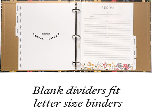 Jot & Mark Recipe Binder Tab Dividers with Blank Labels | 6 Customizable Organizer Dividers for 8.5" x 11" 3-Ring Binders (Black & White)...