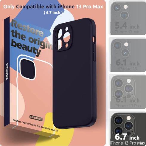 SURPHY Compatible with iPhone 13 Pro Max Case with Screen Protector, (Camera Protection + Soft Microfiber Lining) Liquid Silicone Phone Case 6.7 i...