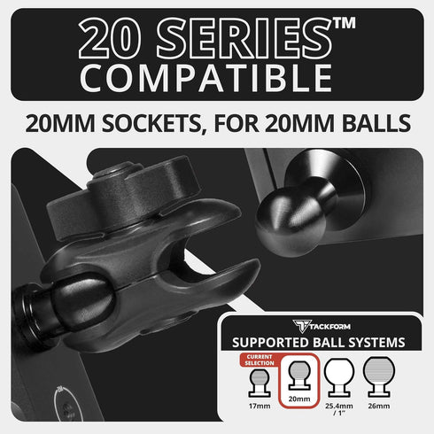Tackform 2" Long Metal 20mm Ball and Socket Arm DuraLock 20 Series | Dual 20mm Sockets with Optional Anti-Theft Knob | Black...
