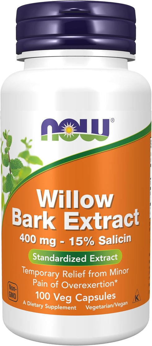 NOW Supplements, White Willow Bark 400 mg with 15% Salicin, Standardized Extract, 100 Veg Capsules...