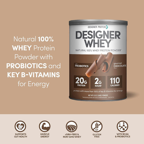 Designer Wellness Designer Whey Natural 100% Whey Protein Powder with Probiotics , Fiber, and Key B-Vitamins for Energy, Gluten-free, Non-GMO, Gou...