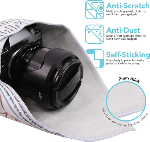 Foto&Tech Flexible Magic Cloth Wrapper, Anti-Scratch Camera Lens Book Wrap Travel Case, Compatible with DSLR Camera Lens Laptop Smartphone Tablet ...