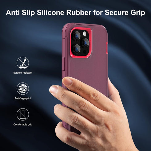 For iPhone 13 Pro Max Case with Full Body Protection, iPhone 12 Pro Max Case Heavy Duty Shockproof 3 in 1 Silicone Rubber with Hard PC Rugged Dura...
