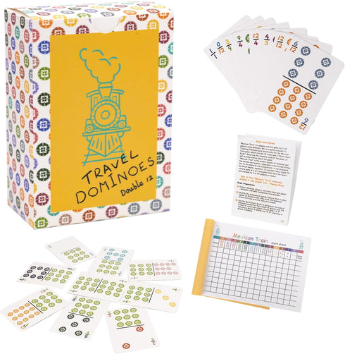 Mexican Train, Mini Dominoes Game:105 Cards+1 Instruction+1 Scoresheet,Double 12 and Double 9 Dominoes Set,2-10 Players,Dot Dominoes,Travel Domino...