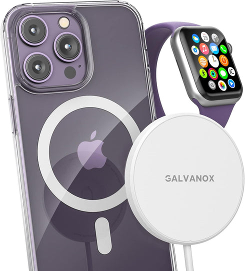 Galvanox Watch + iPhone Magnetic Wireless Charger (Compatible with MagSafe) Charges Apple Watch Series 4/5/6/7/8 and iPhone 15/15 Pro Max, 14, 13,...