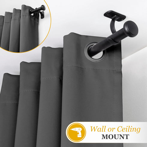 Kenney Weaver Cap End Indoor/Outdoor Black Curtain Rod, Adjustable 37-72 Inch Rod for Windows & Patio...