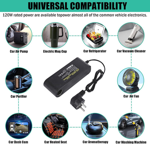 12V 10A Power Adapter Car Charger Converter,Car Cigarette Lighter Socket AC/DC Power Supply Adapter Transformer for Tire Inflator, Car Refrigerato...
