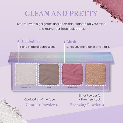 Color Nymph Contour Palette Eyeshadow Makeup Set For Teen Girl Included Highlighter, Blush, Bronzing, Contour Powder With Mirror For Beginners Cru...