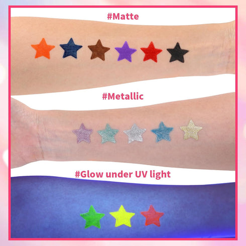 Temporary Tattoo Markers for Skin,15PCS Dual-Ended Tattoo Pen + 50 Paint Stencils + 43 Tattoos Stickers,Glitter & Matte & Neon Glow Body Marker Se...