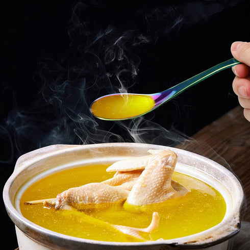 8Pcs Thickened Heavy-Weight Soup Spoons, 18/8 Stainless Steel Asian Soup Spoon Table Spoons Silverware for Soup, Ramen, Pho, Cereal, Ice Cream (Ra...