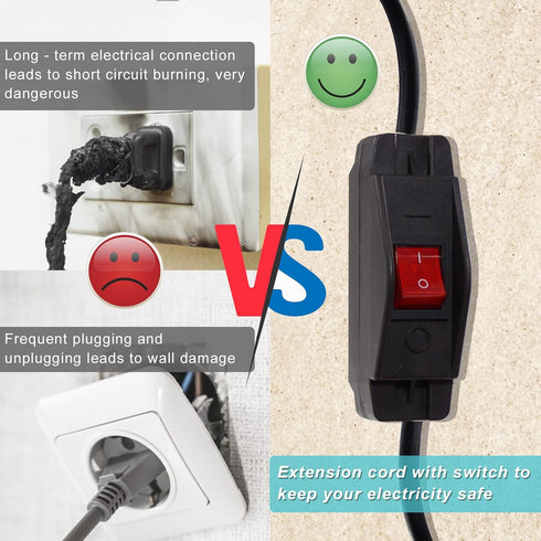 Short Outdoor Extension Cord with On/Off Switch - 1.5FT Waterproof 3 Prong Extension Cord with Inline Switch, 1875W Heavy Duty Black SJTW 14AWG Gr...
