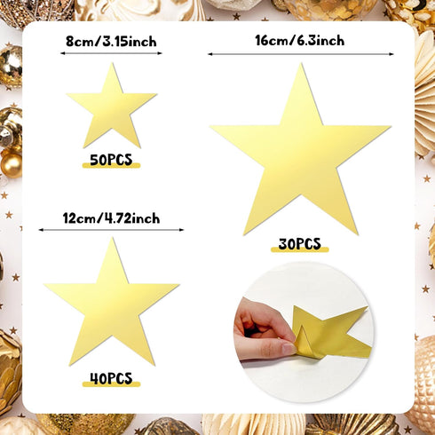 120 PCS Glitter Gold Five Star Cutouts Paper Star Cutouts Star Cutouts for Bulletin Board Stars Classroom Wall Party Decoration Supply 3 Sizes 3.1...