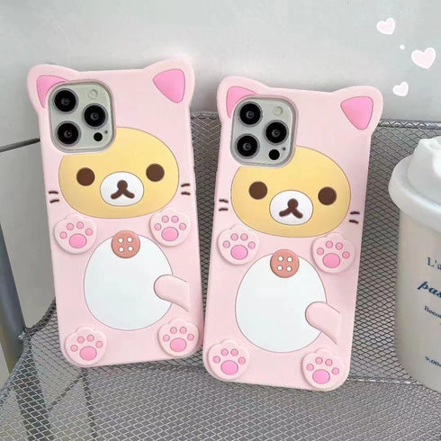 3D Cute Cartoon Bear Phone Case for iPhone 14 Pro Max - Fashionable and Stylish - Funny Pink Bear Design - Soft TPU Protective Case - Kawaii Silic...