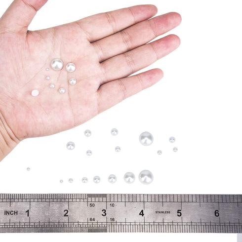 Half Artificial Pearl Bead Flat Back Plastic Beads for Craft DIY Phone Nail Art Making, 7 Sizes (White)...