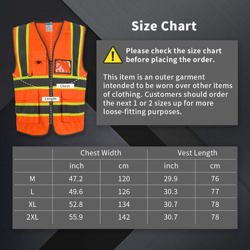 High Visibility Safety Vest with Pockets, Mic Tab, Reflective Strips and Zipper, ANSI/ISEA Standards,Oange,M...