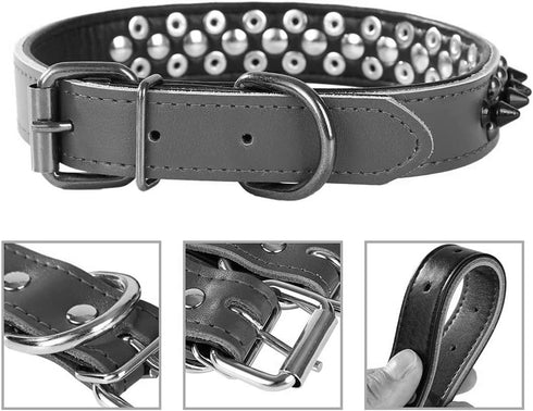 Spiked Studded Dog Collar, Soft Genuine Leather Dog Collar, Adjustable Dog Collars for Small Medium Large Dogs Breeds Pit Bull (L fit Neck 14.5-18...