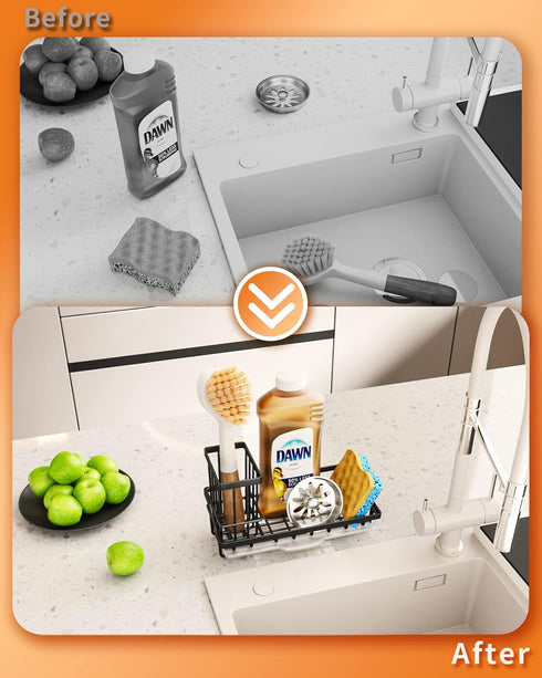 SWTYMIKI Sink Caddy Sponge Holder - Kitchen Sink Organizer with High Brush Holder for Countertop by the Sink Holding Dish Soaps and Sponges, Stain...