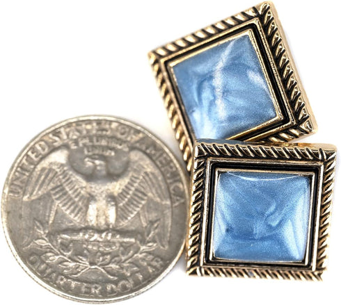 20 pcs Vintage Square Blue Enamel Metal Shank Sewing Buttons for Coats -25mm -1" Diagonal...