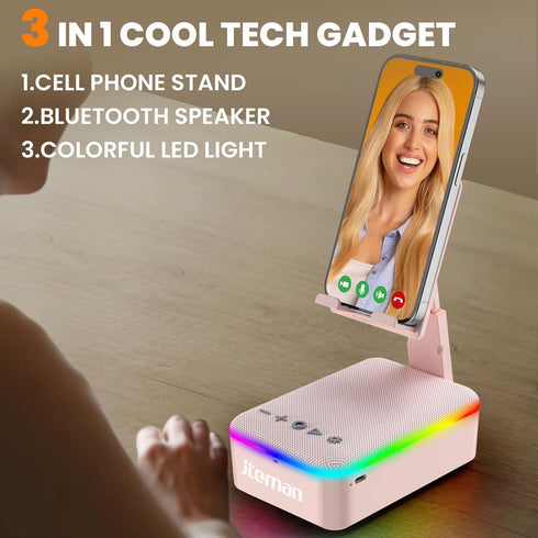 JTEMAN Gifts for Men Women,Cell Phone Stand with Bluetooth Speaker and LED Light,Cool Tech Gadgets,Unique Birthday Gifts for Men Husband Mom Dad-P...