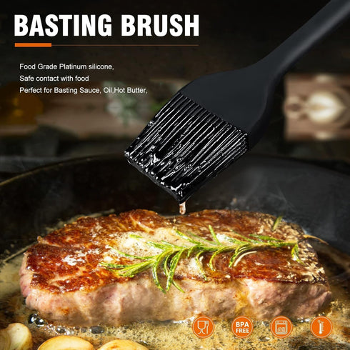 Walfos Basting Brush Silicone and BBQ Mop, Grill Basting Mop with 3 Heads and 2Pcs Pastry Brushes, Wooden Long Handle, Heat Resistant for Grilling...