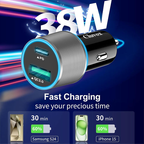 2 Pack 38W USB C Car Charger Fast Charging for iPhone 15 Pro/Max/Plus/Samsung Galaxy S24/Ultra/S23/S22 fe Dual Port Cigarette Lighter USB Charger[...