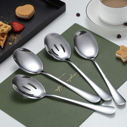 Kyraton 4-Piece Stainless Steel Serving Utensil Set - 2 Serving Spoons and 2 Slotted Spoons...