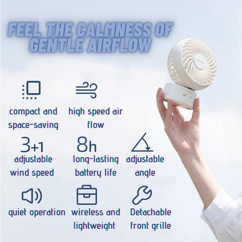 Portable Oscillating Desk Fan Handheld Table Fan Small Mini Fans Rechargeable 3.5 Inches Portable Mini Table Top Fans for Office Desk Indoor/Outdo...
