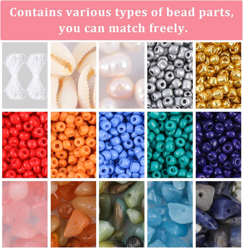 Miss Rabbit 1200pcs Natural Chip Stone Beads 5-9mm Crystal Stone Beads for Jewelry Making Kit 7colors Seed Beads for Bracelet Making Kit Gemstone ...