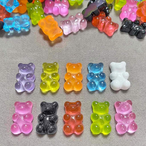 Juland 100 Pieces 10 Colors Resin Candy Gummy Bear Flatbacks Cabochons Deco Bears Colorful Charms Beads for DIY Necklace Pendants Keychain Brooch ...