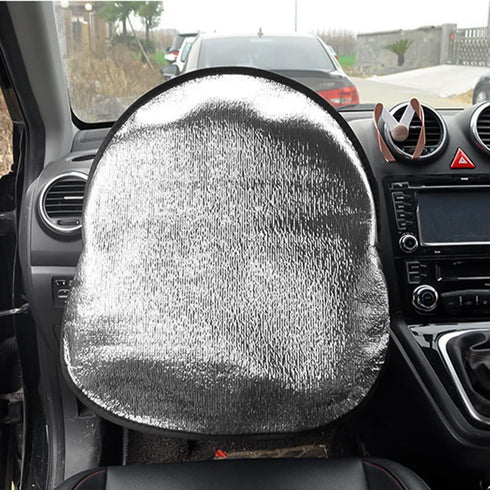 2PCS Steering Wheel Cover Sun Shade, 19.6''×17.3'' Universal Anti-Heat Aluminum Foil Auto Interior Protector, Block UV Rays Cool in Summer, Vehicl...