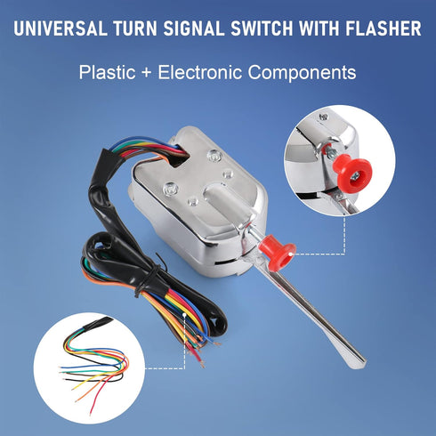 JDMSPEED New Chrome 12V Universal Street Hot Rod Turn Signal Switch with Flasher Replacement for Ford GM...