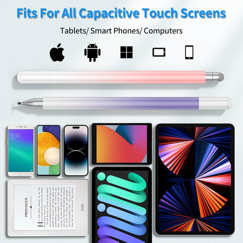 (2 Pcs) Universal Stylus Pens High Sensitivity Disc & Fiber Tip Pencils Compatible with Apple/iPhone/iPad/Android/Tablets and All Capacitive Touch...