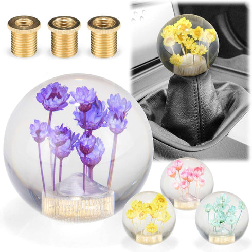 EZAUTOWRAP Flower Pink Auto Car Shift Knob Round Ball Weighted Manual Gear Stick Shifter Adapter JDM Universal...