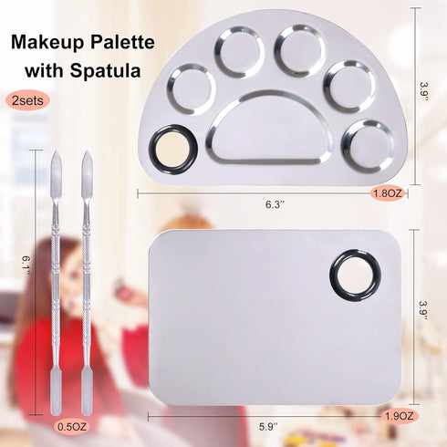 Makeup Palette, Makeup Mixing Palette, Stainless Steel Metal Foundation Palette with Spatula Artist Tool for Mixing Foundation Nail-Art, Cosmetic ...