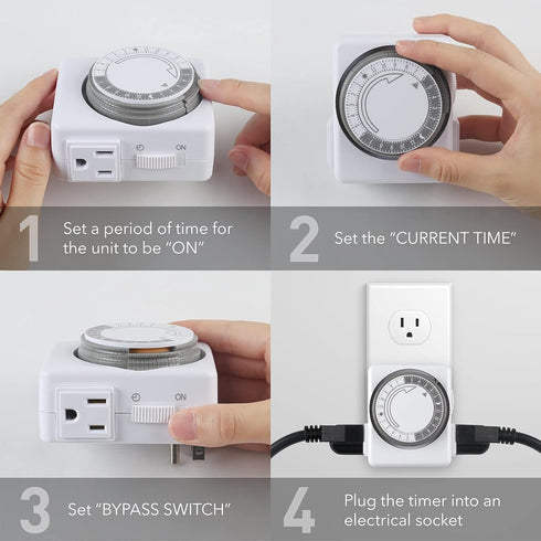 HBN Indoor Timers for Lamps,24 Hour Plug-in Mechanical Indoor Timer for Electrical Outlets,Dual Outlets,15 Minute Intervals,Light Timer for Indoor...