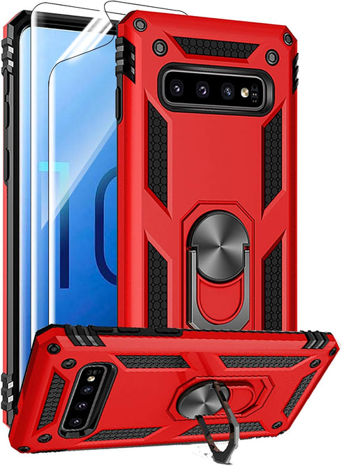 Androgate for Samsung Galaxy S10 Plus Case with HD Screen Protectors, Military-Grade Metal Ring Holder Kickstand 15ft Drop Tested Shockproof Cover...
