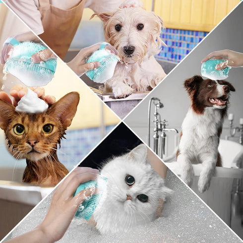 Pet Dog Bath Brush Gentle Soap Dispenser Massaging Bath Grooming Soft Silicone(Blue)...