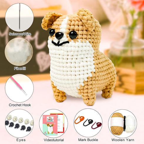 Crochet Kit for Beginners Adults&Kids (13+),Starter Friendly Crochet Kit with Step-by-Step Video Tutorials,Learn to Dog Crochet Animal Kits,DIY Kn...