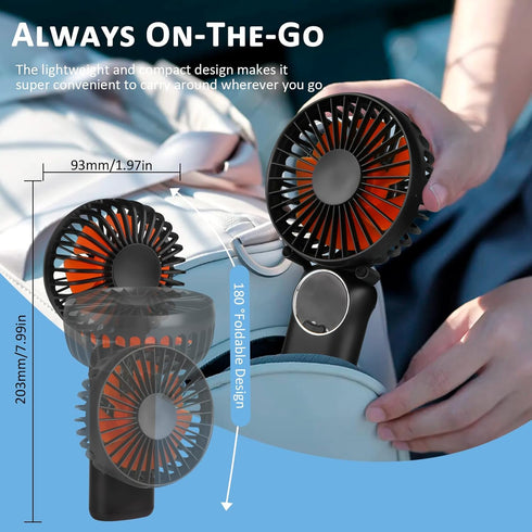 Portable Handheld Fan, Mini Desk Fan Rechargeable with LED Display, 180° Foldable Personal Fan with Lanyard as Neck Fan, Strong Wind and 6 Speed f...
