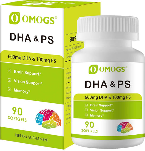 DHA & Omega Softgels for Adults, with Phosphatidylserine, Walnut Oil & Omega-3, Supports Healthy Brain Function, Vision and Memory, Gluten Free, N...