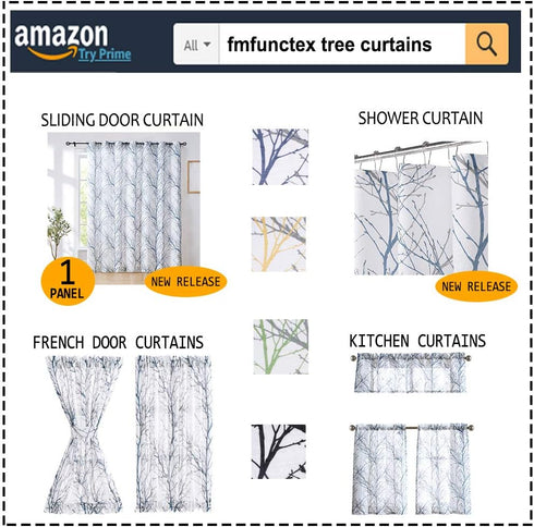 FMFUNCTEX Sage Green Kitchen Curtains with Tree Branch Pattern - Semi Sheer Linen Tiers for Bathroom, Cafe - 24 Inch Length, Grey Farmhouse Rustic...