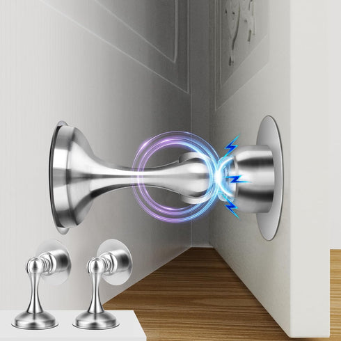 Magnetic Door Stopper Door Catch - 2 Pack Stainless Steel Heavy Duty Door Holder Stops for Bottom Top of Door - Wall Floor Mounting No Drill 3M Ad...