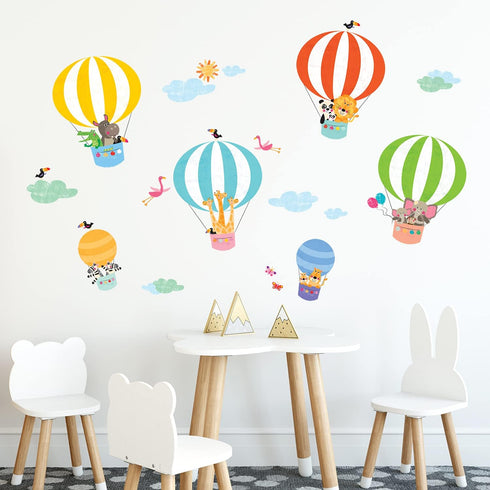 DECOWALL DWL-2010 Animals in Hot Air Balloons Wall Stickers Wall Decals Peel and Stick Removable Wall Stickers for Kids Nursery Bedroom Living Roo...