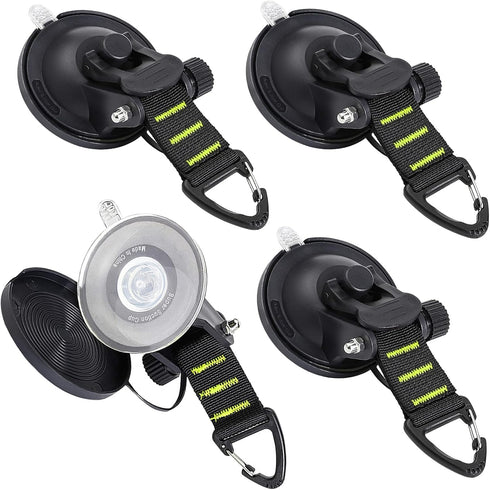 CONBOLA Suction Cups Hooks Heavy Duty Outdoor Car Camping Essentials 4 Pieces Upgraded Tie Down Suction Cup,Camper Accessories Strong Power for RV...