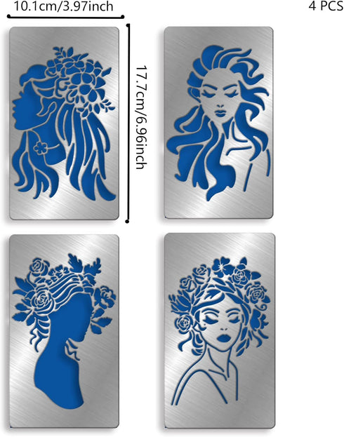 FINGERINSPIRE 4 Pcs Women Theme Metal Journal Stencil Metal Painting Template Stainless Steel Multifunctional Planner Metal Stencils Templates for...